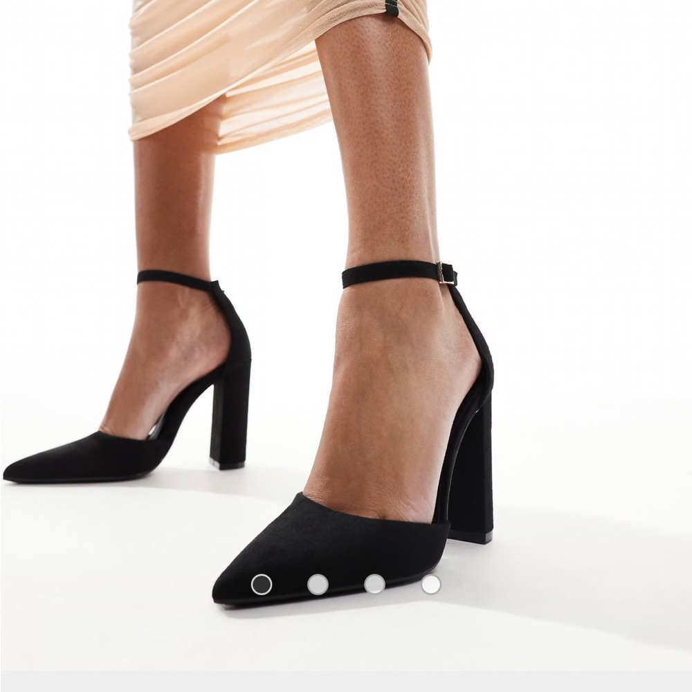ASOS SEQWL pointed block heel shoes in black